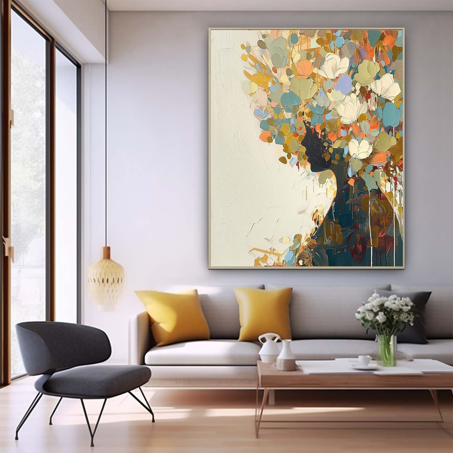Abstract Color Flower Profile Shadow Artwork Large Portrait Painting Original Lady Wall Art For Living Room