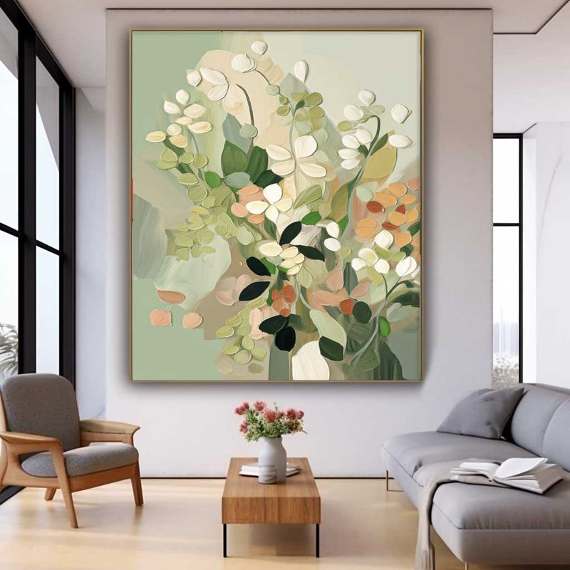 Beauty Abstract Green Leaves Flower Oil Painting On Canvas Big Original Texture Flowers Artwork
