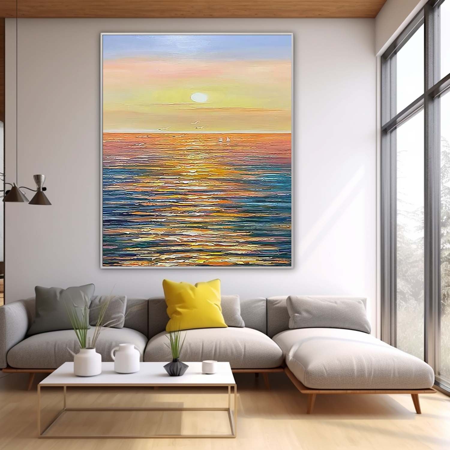 Abstract Sunset Modern Wall Art Acrylic Painting Large Texture Sea Surface Landscape Oil Painting Home Decor