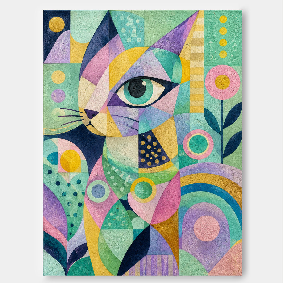 Modern Pop Art Cat Portrait With Textured Geometric Design