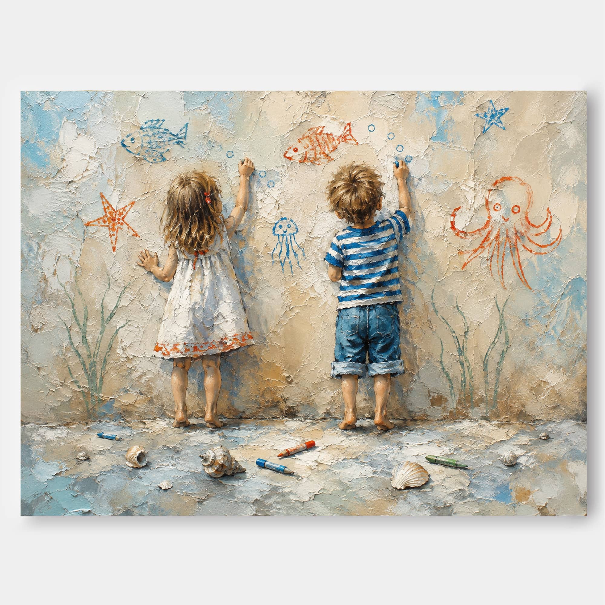 Heartwarming Children Back View Artwork Capturing Pure Joy And Imagination