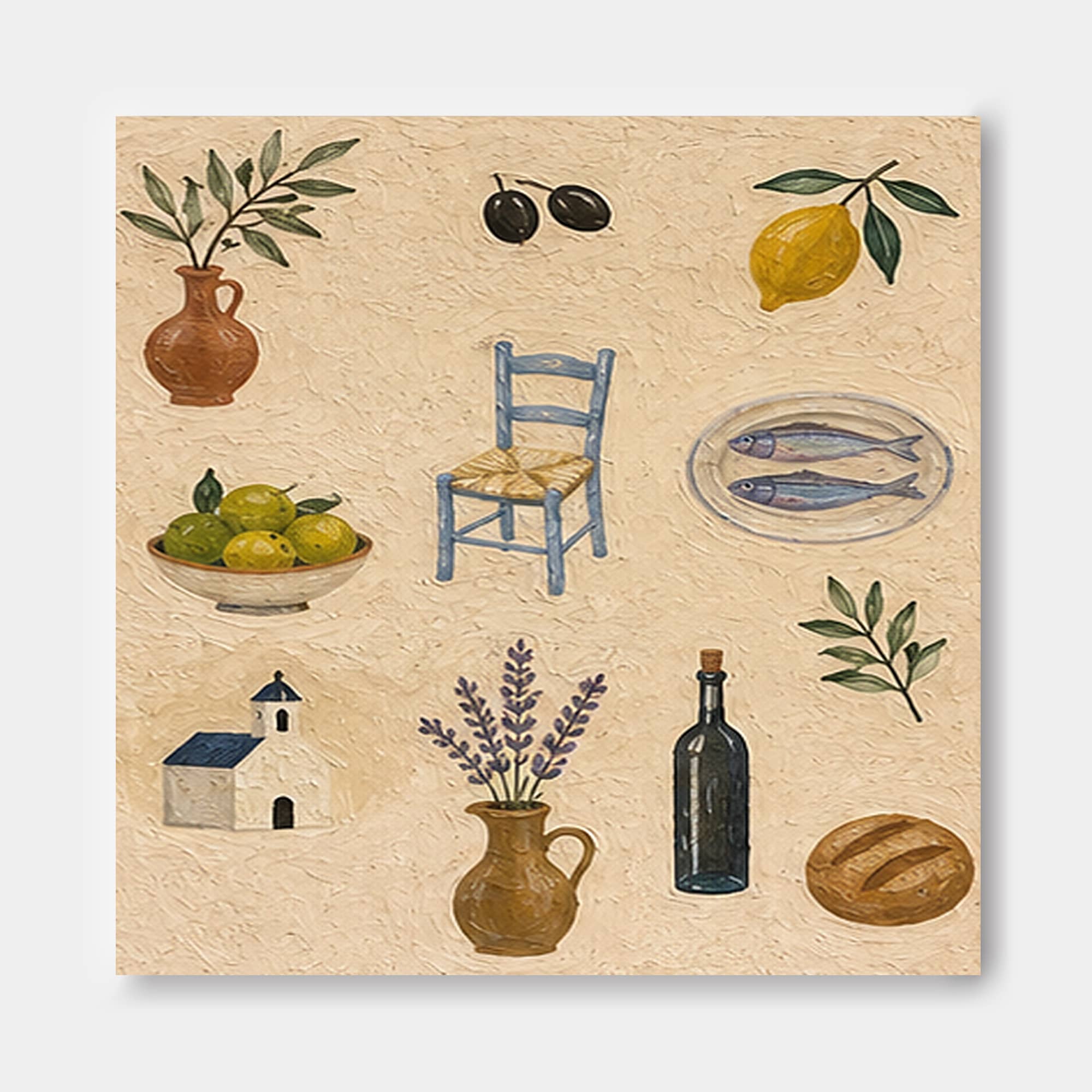 Greek Island Style Living Room Art Blue Chair And Lavender Square Painting