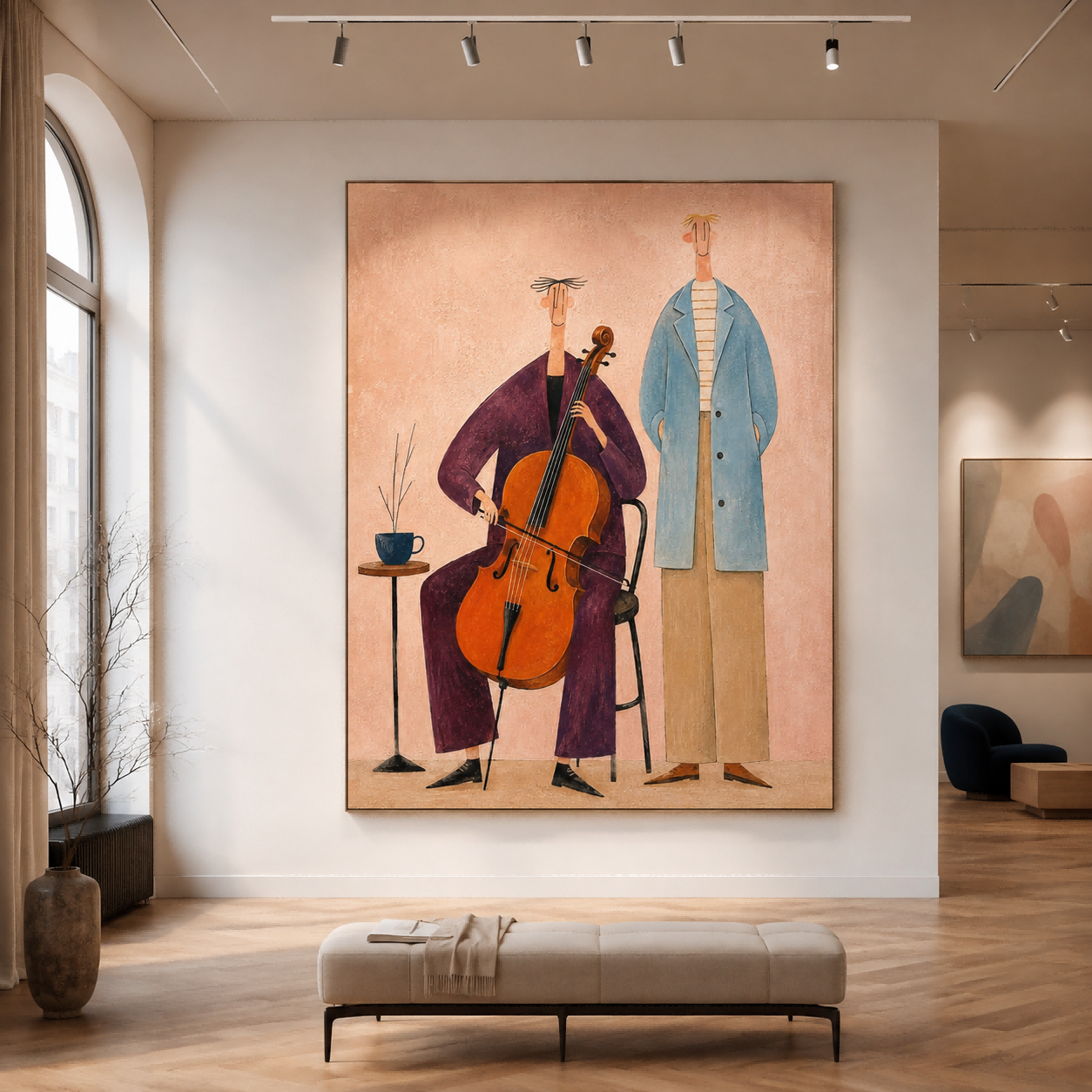 Naive Pop Art Painting With Musicians For Modern Living Room Decor