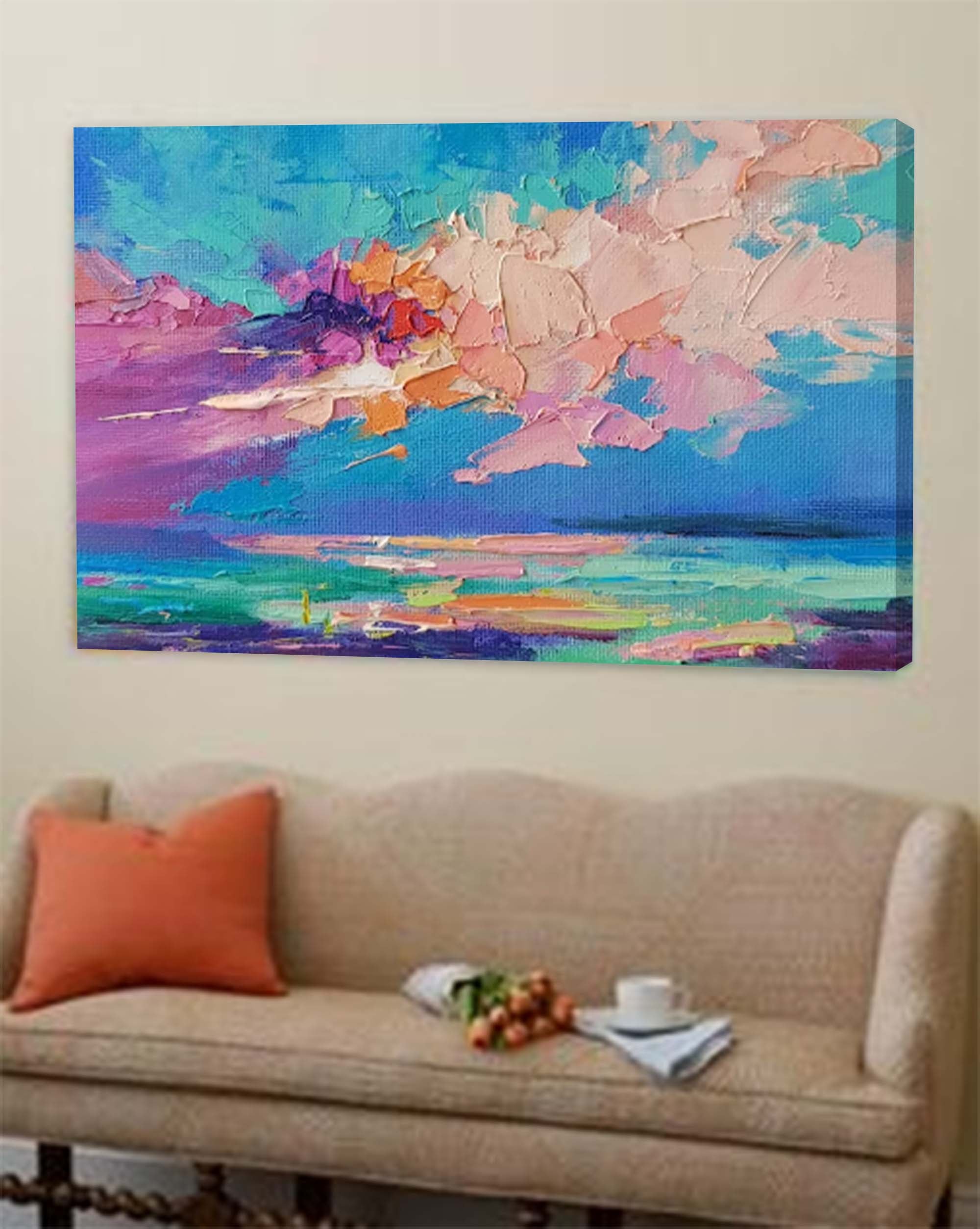 Colorful Sunset Oil Painting Original Wall Art Abstract Landscape Painting Living Room Decor