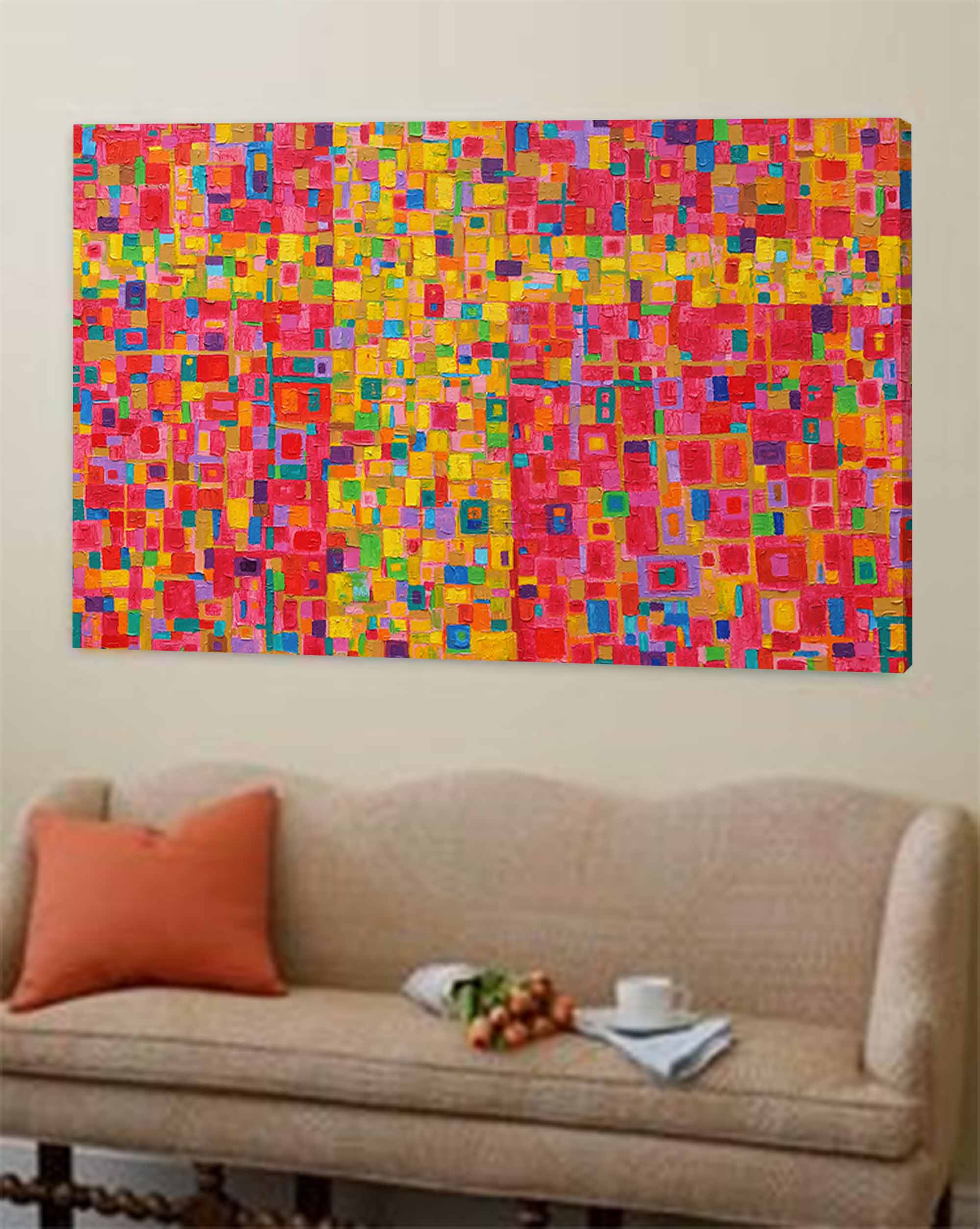 Modern Abstract Geometric Painting Bright Colorful Large Abstract Oil Painting Original Wall Art Home Decoration