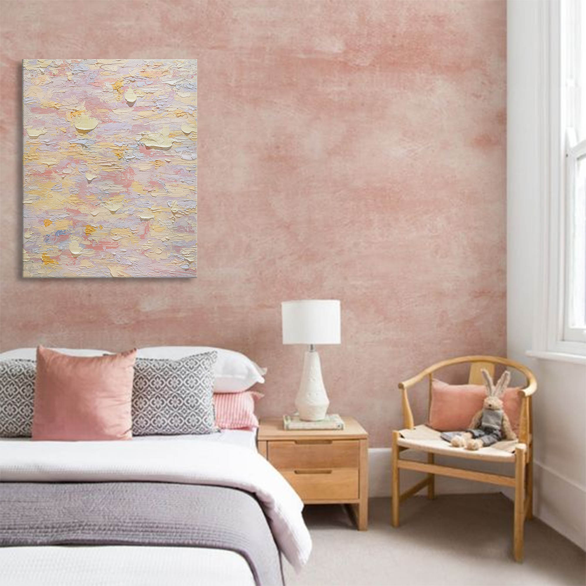 Textured Wall Art Pink Painting On Canvas Original Abstract Painting Large Modern Colorful Wall Art