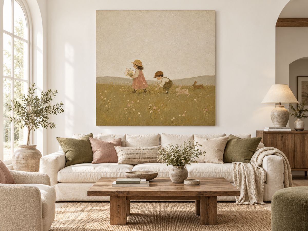 Warm Pastoral Wall Art For Nursery And Living Room With Textured Finish