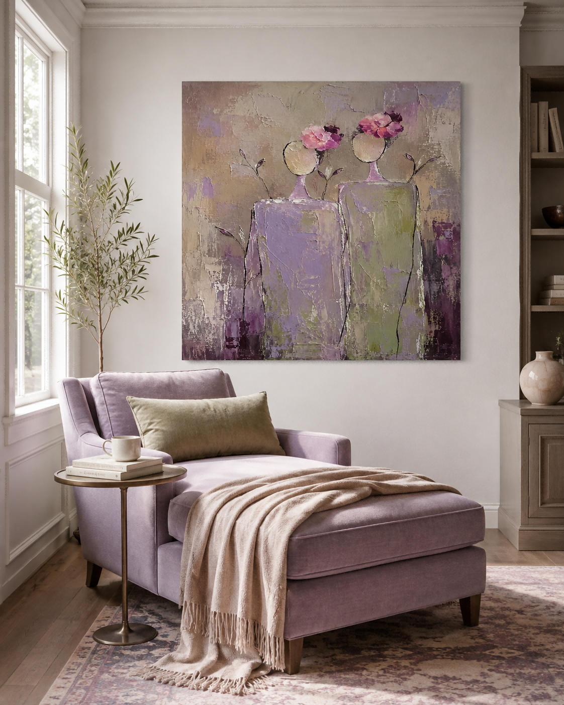 Modern Impasto Abstract Art Handmade Canvas With Floral Motifs