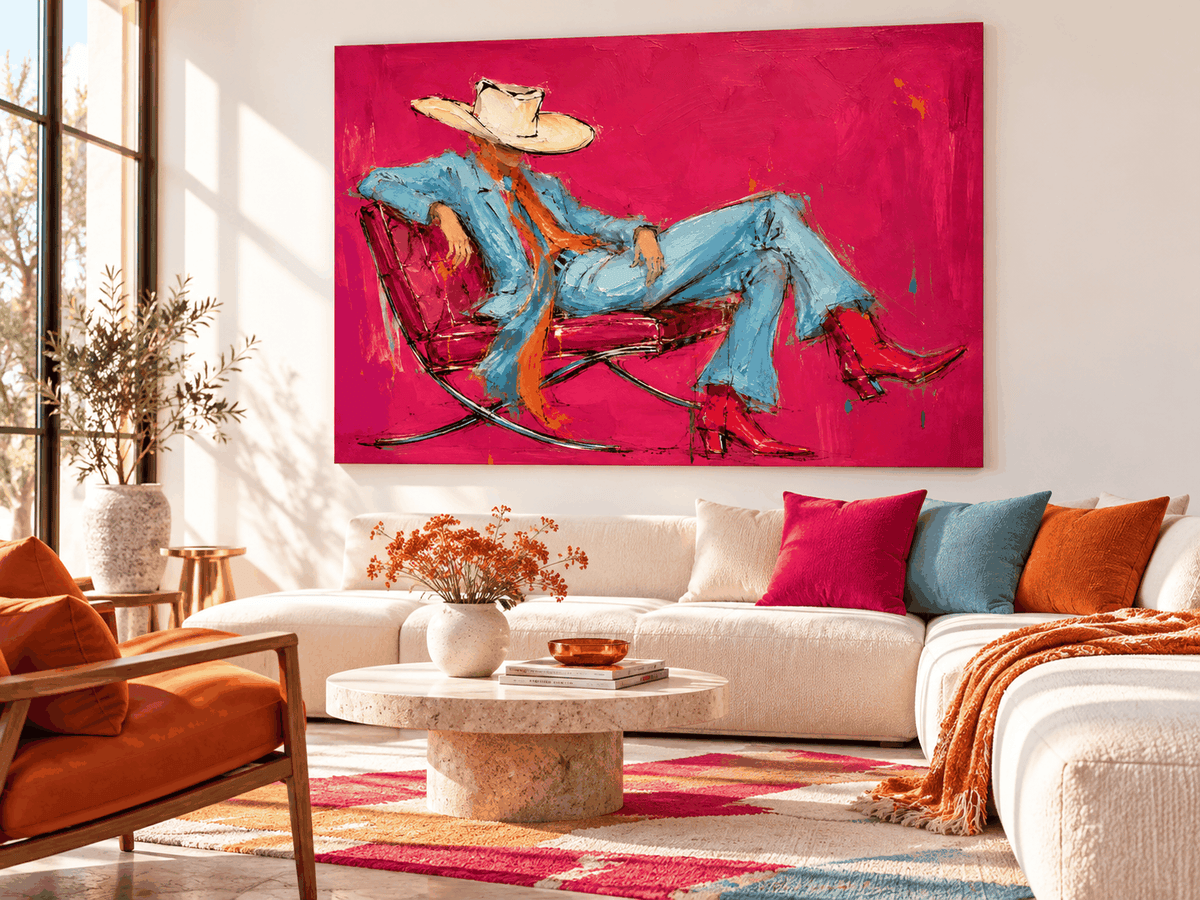 Bold Textured Abstract Figure Painting With Retro Vintage Modern Style