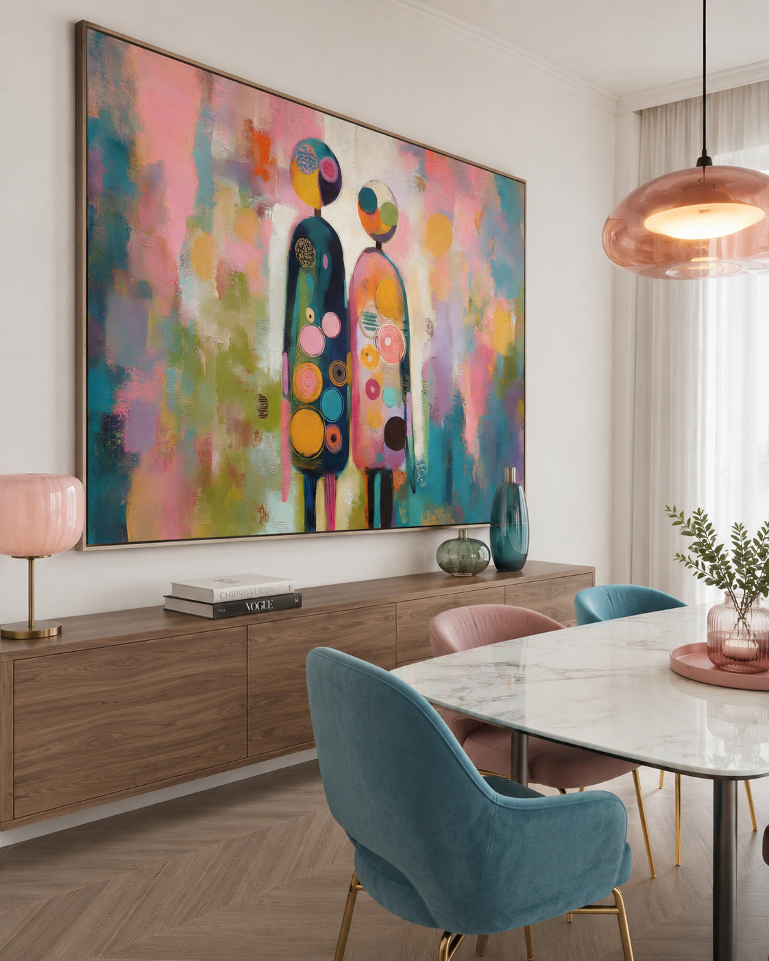 Colorful Abstract Couple Painting Modern Horizontal Canvas Art For Living Room