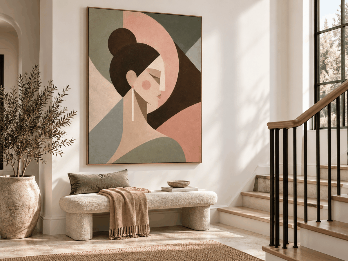 Modern Minimalist Canvas Art With Serene Female Silhouette And Earth Tones