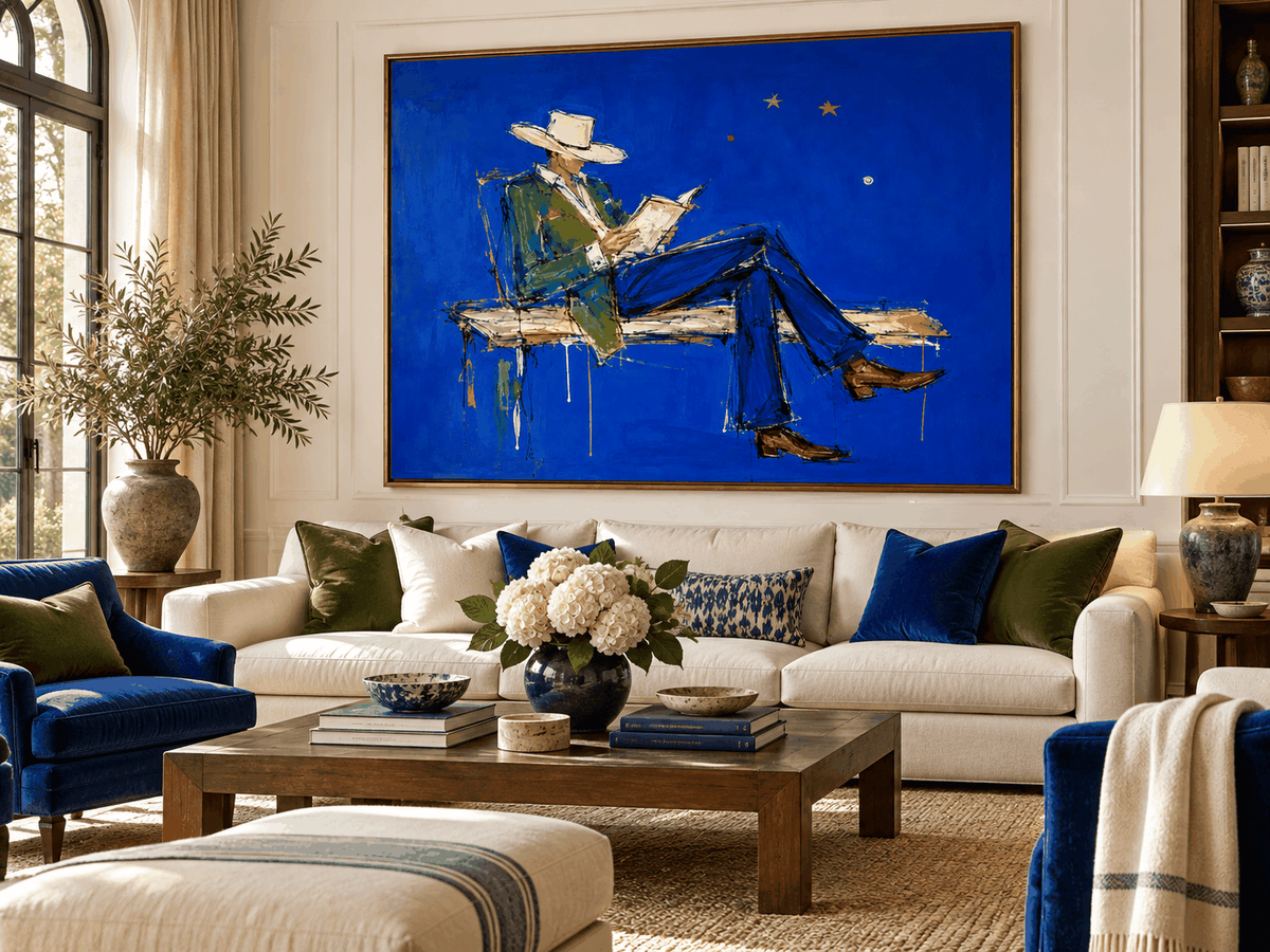Vintage Modern Textured Painting With Bold Color Contrast