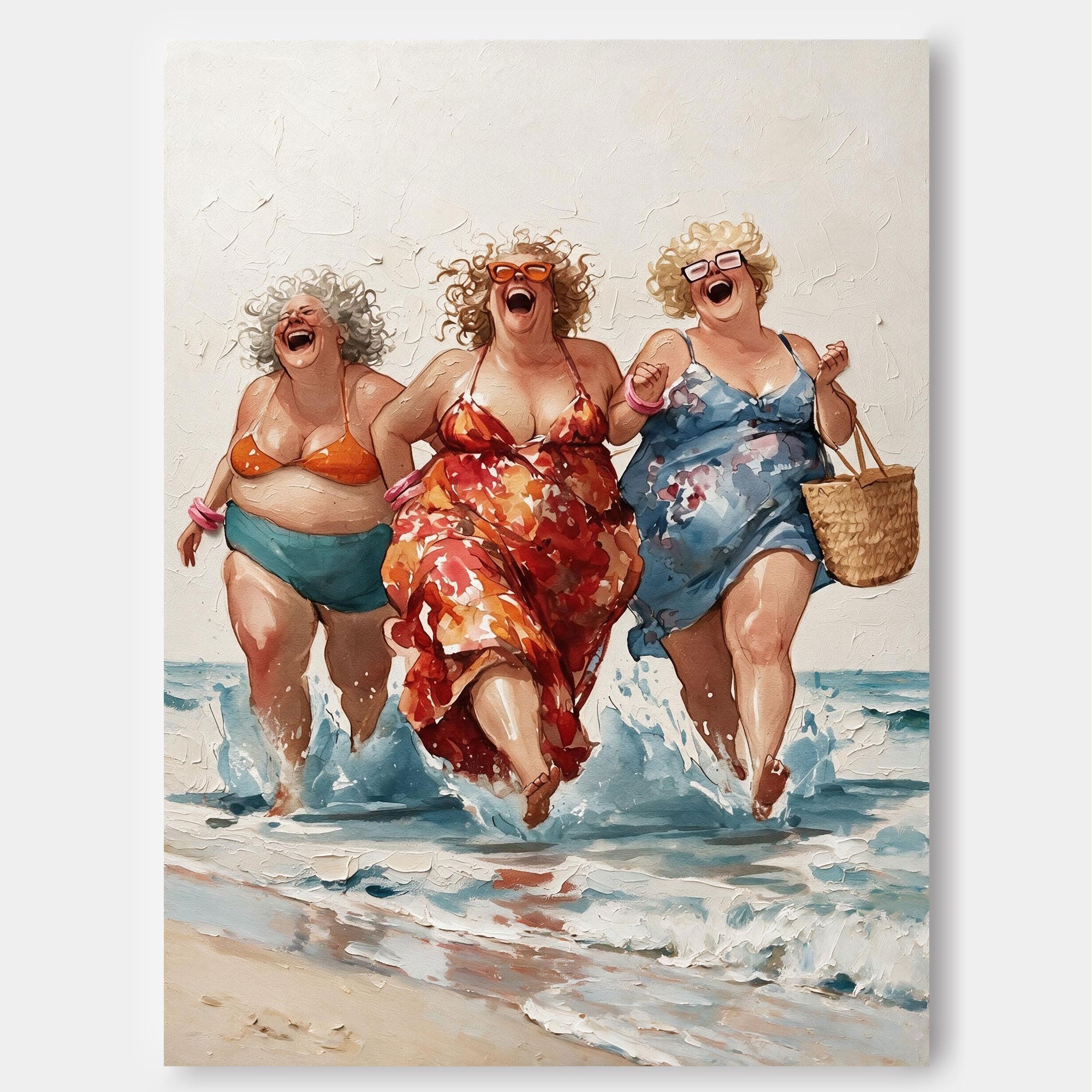 Vibrant Beach Friends Painting With Expressive Brushwork For Living Room Decor