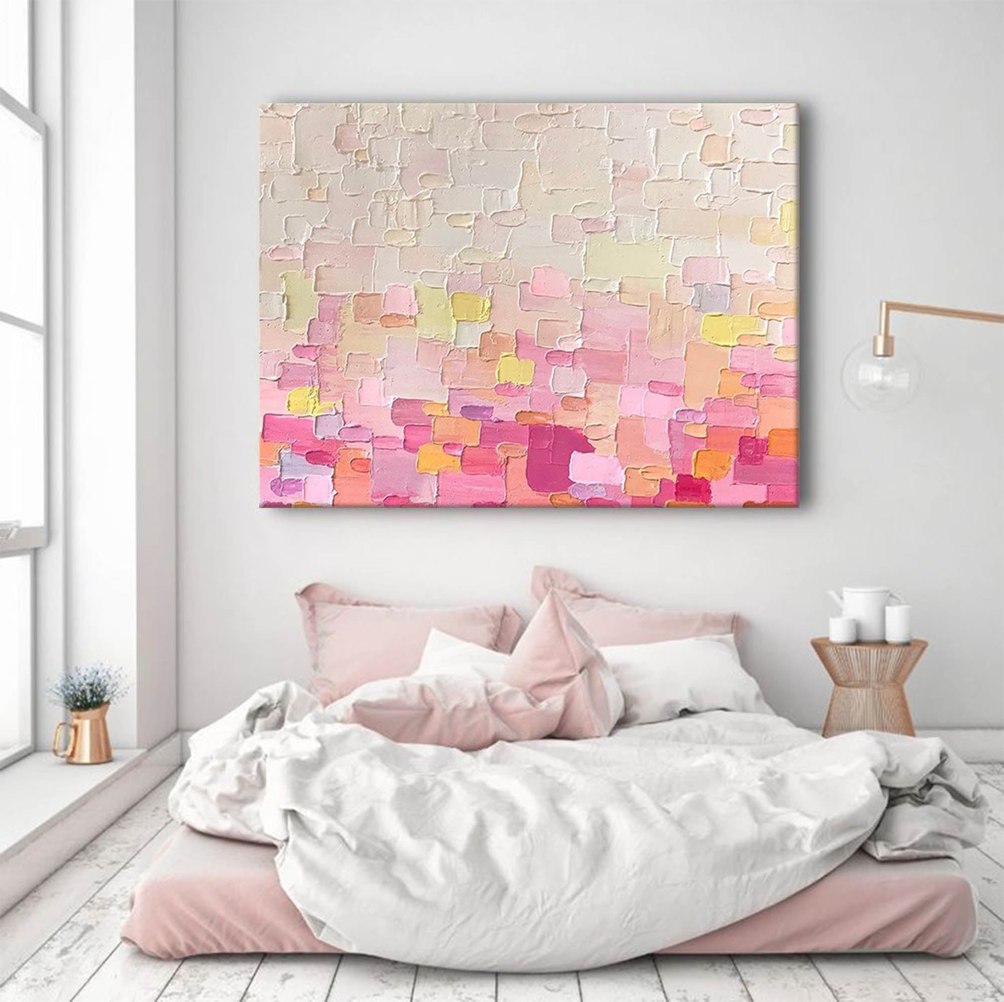 Textured Wall Art Pink Painting on Canvas Original Abstract Painting Large Colorful Wall Art Modern Boho Minimalist Decor