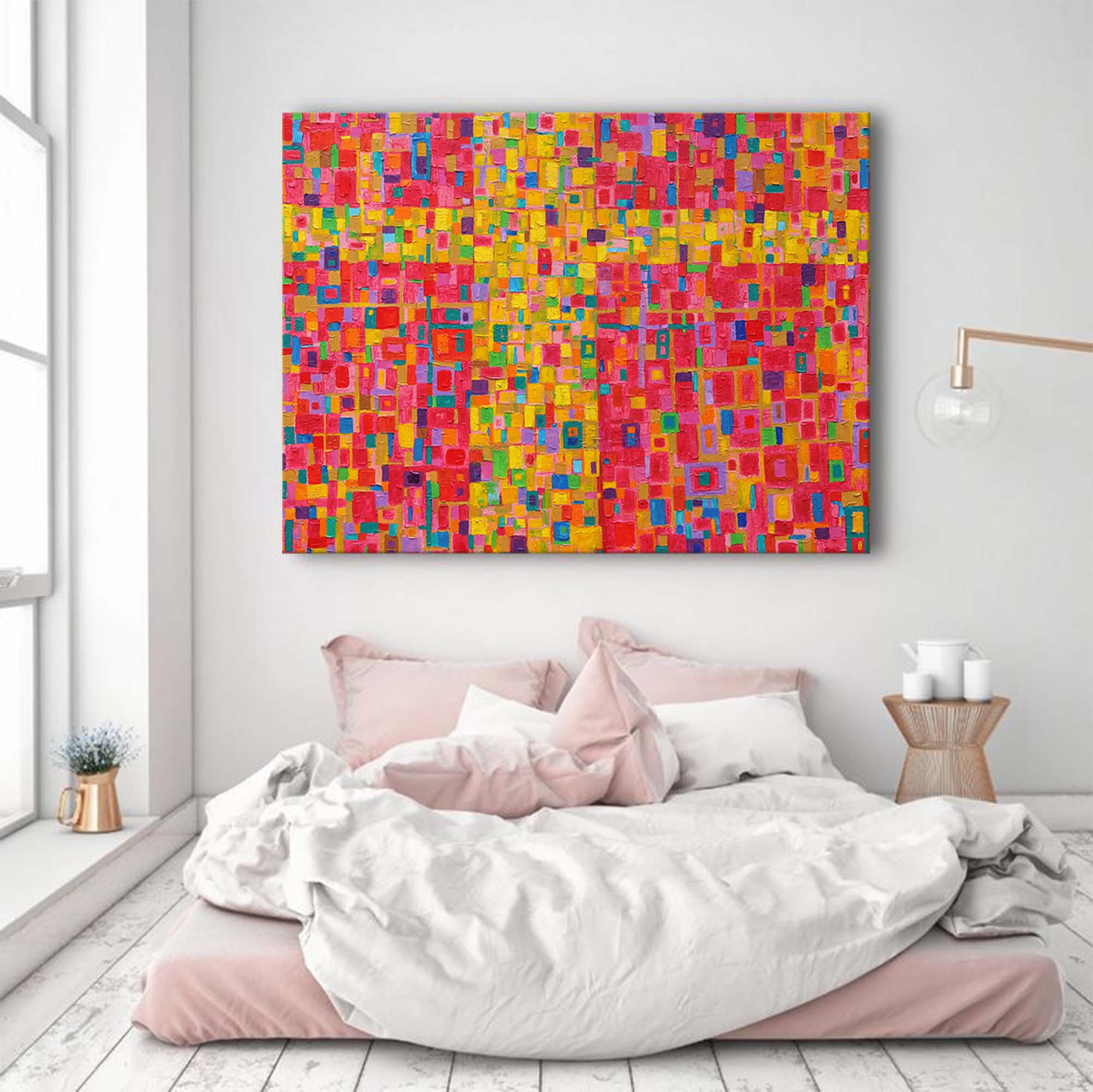 Modern Abstract Geometric Painting Bright Colorful Large Abstract Oil Painting Original Wall Art Home Decoration