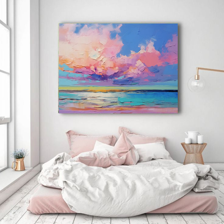 Purple Sunset Oil Painting Original Wall Art Abstract Landscape Painting Living Room Decor