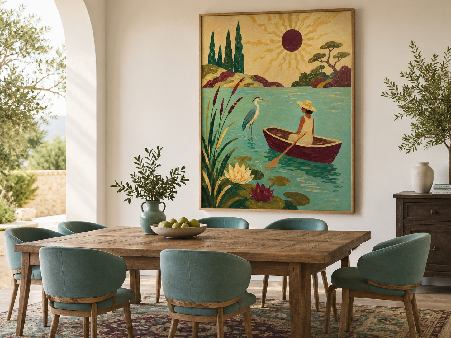 Art Deco Inspired Fantasy Painting Of Nature And Serenity In Warm Earth Tones