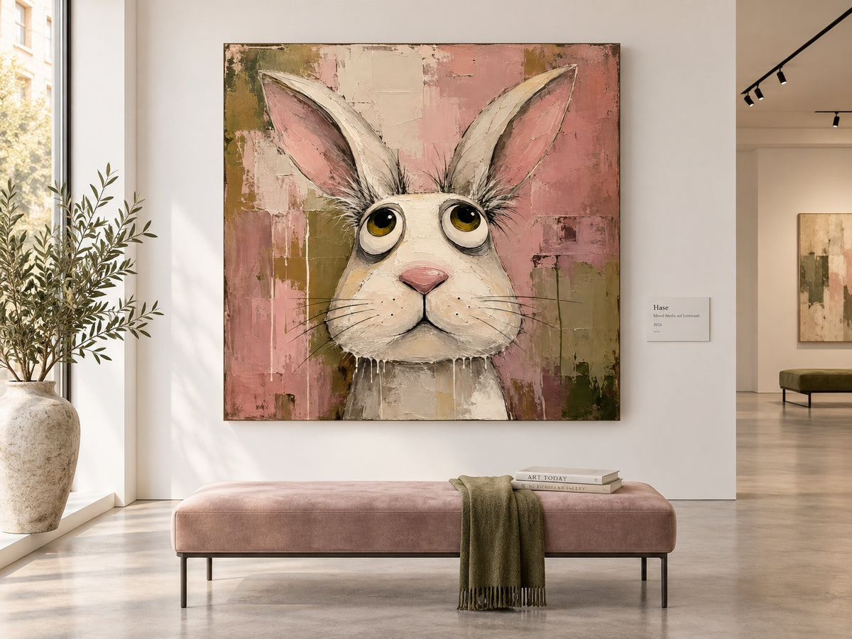 Abstract Pop Art Rabbit Painting Textured Modern Humor Wall Decor