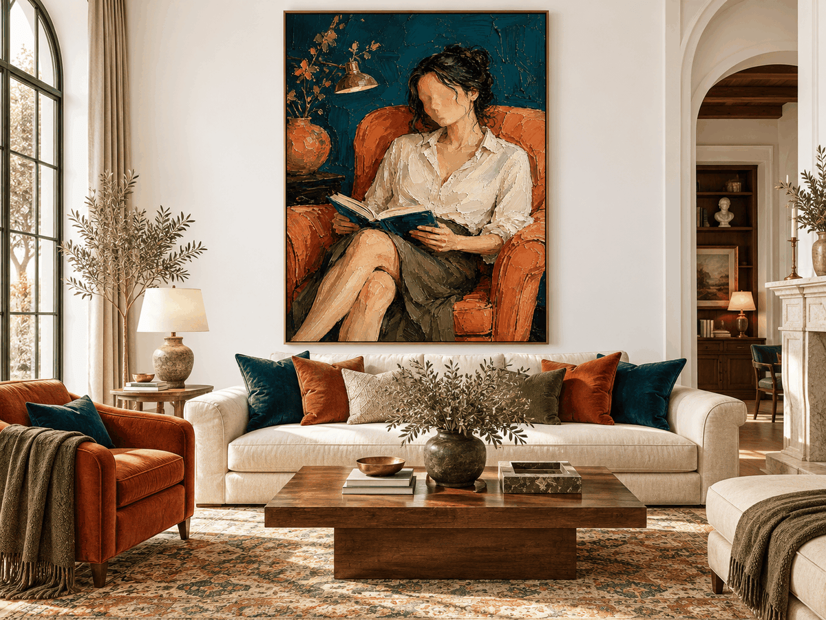 Modern Impressionist Textured Art Abstract Figure Painting Warm Tones