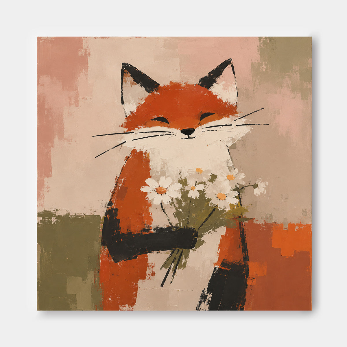 Minimalist Textured Fox Painting In Pastoral Style For Modern Homes