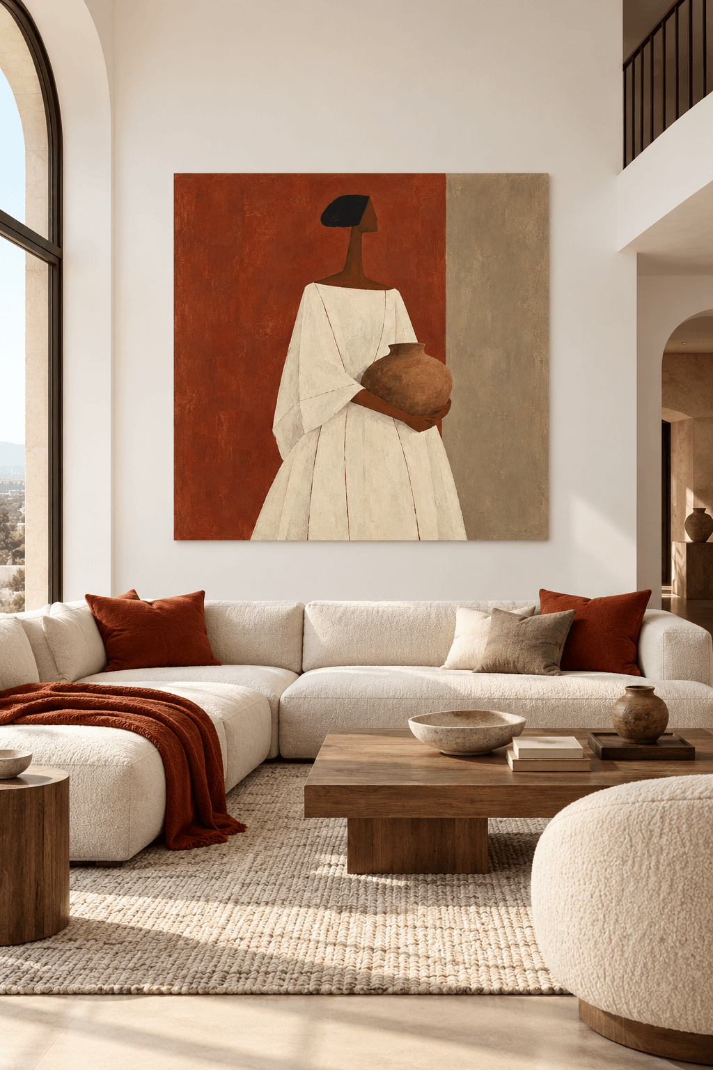 Wabi-Sabi Textured Abstract Painting With Geometric Figures And Earthy Colors