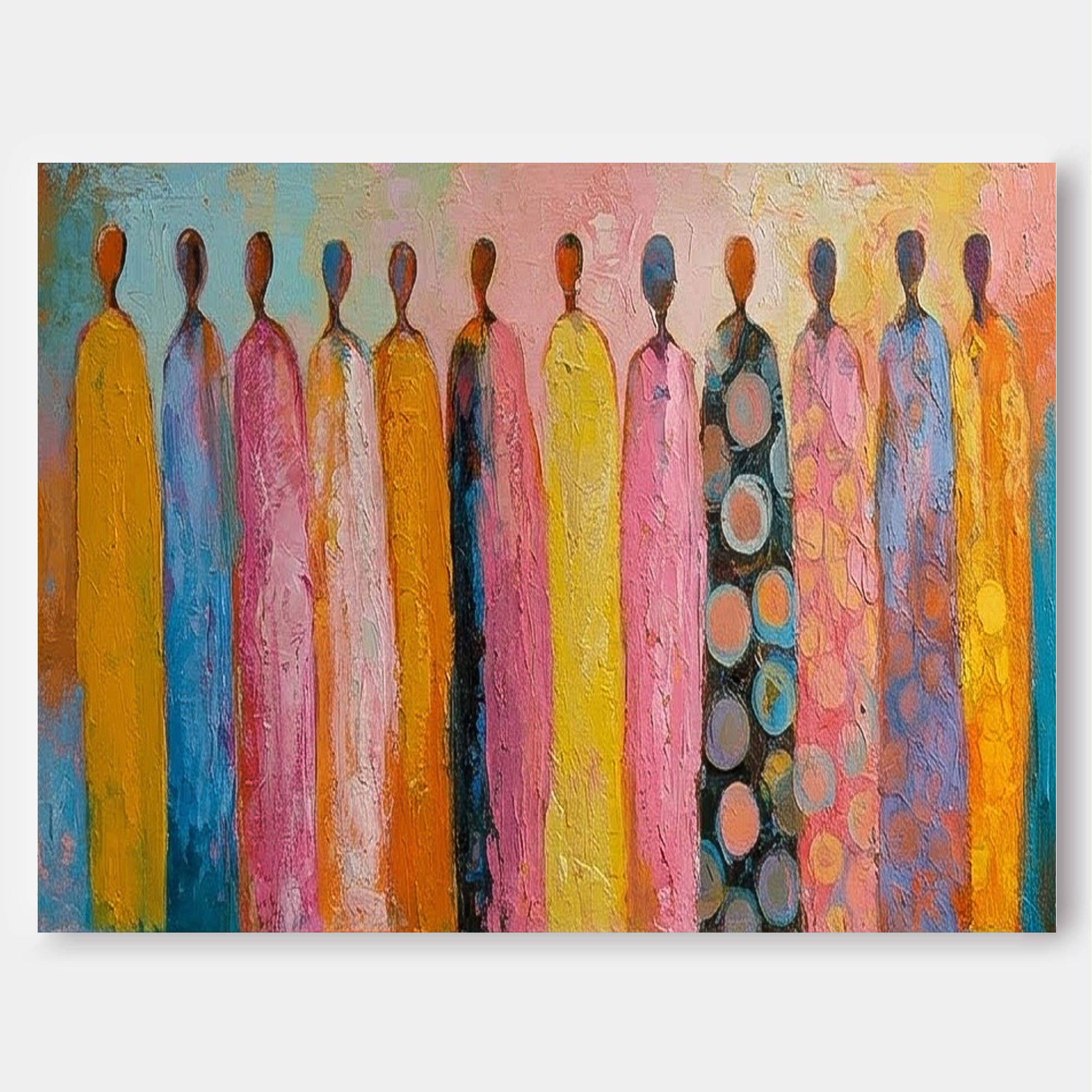 Vibrant Multi Color Figure Artwork Hand Painted Oil For Lounge And Hallway