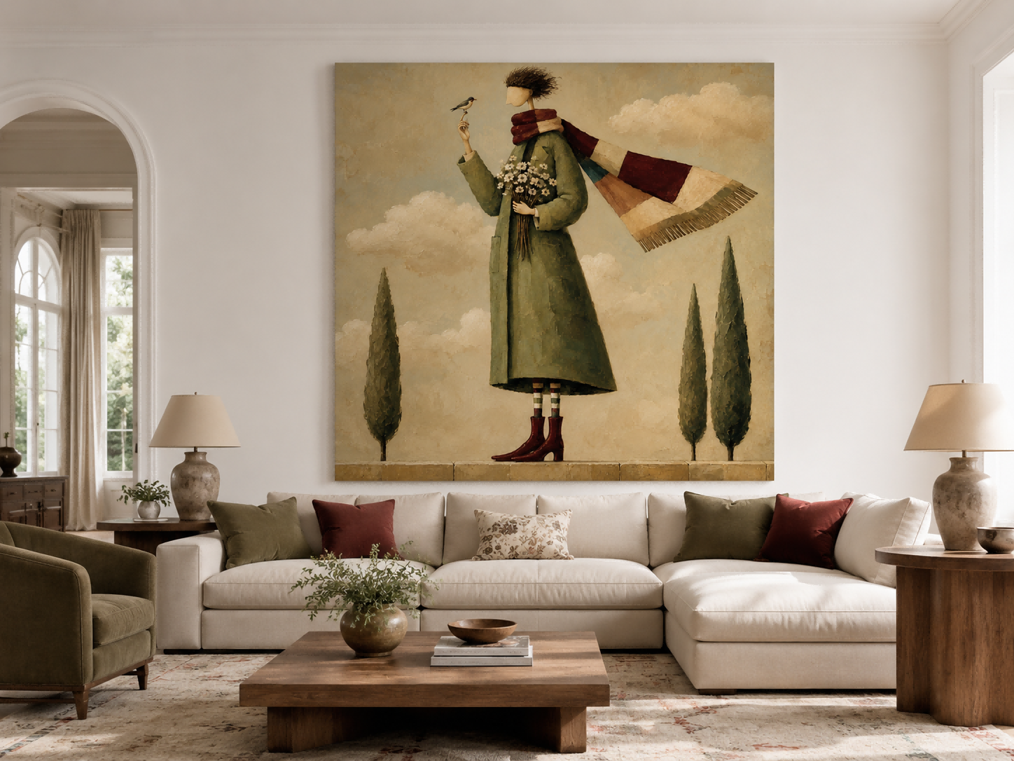 Art Deco Inspired Fantasy Painting Unique Handmade Wall Decor