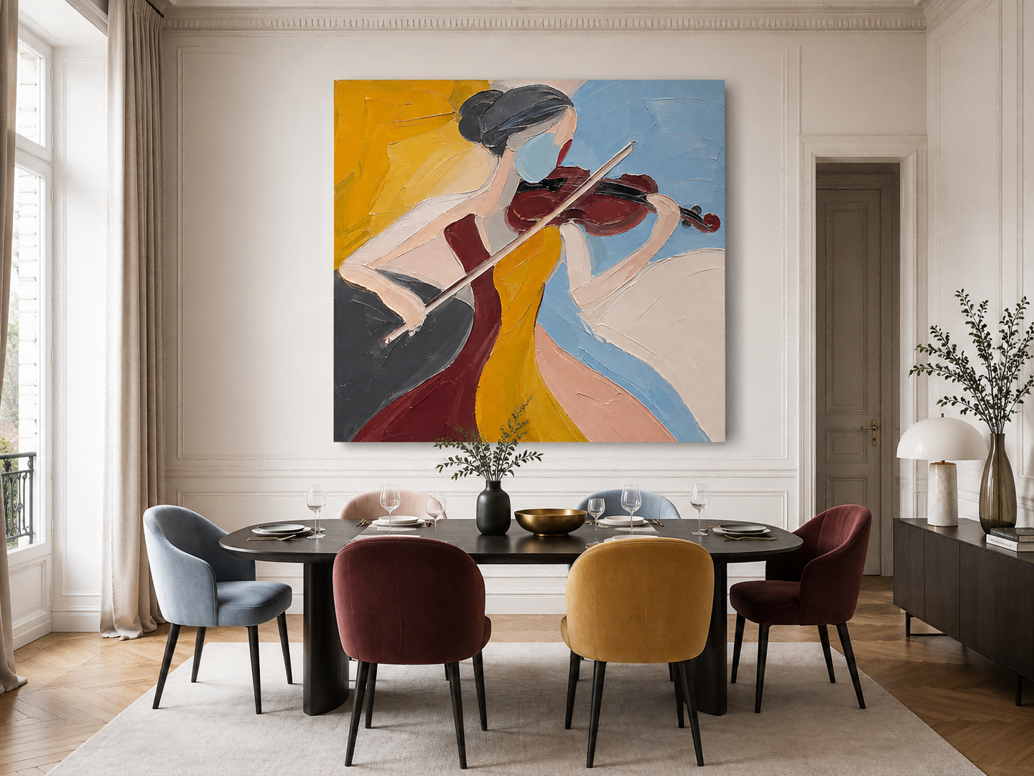 Abstract Minimalist Art Featuring A Musician With Block Color Design