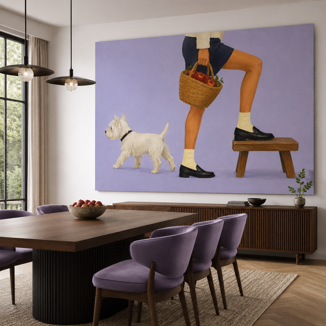 Minimalist Daily Life Oil Painting Style Canvas Art For Cozy Home Decor Modern Living Room Wall Art With Purple Background And Animal Theme Canvas