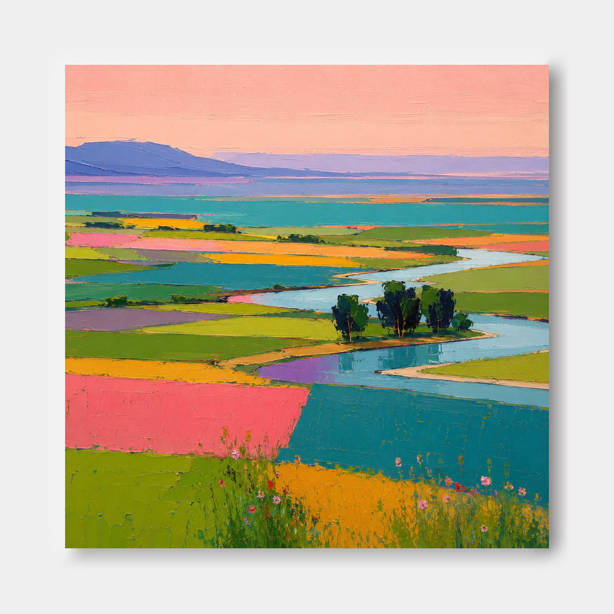 Textured Impressionist Painting With High Saturation Colors And Dreamy Sky