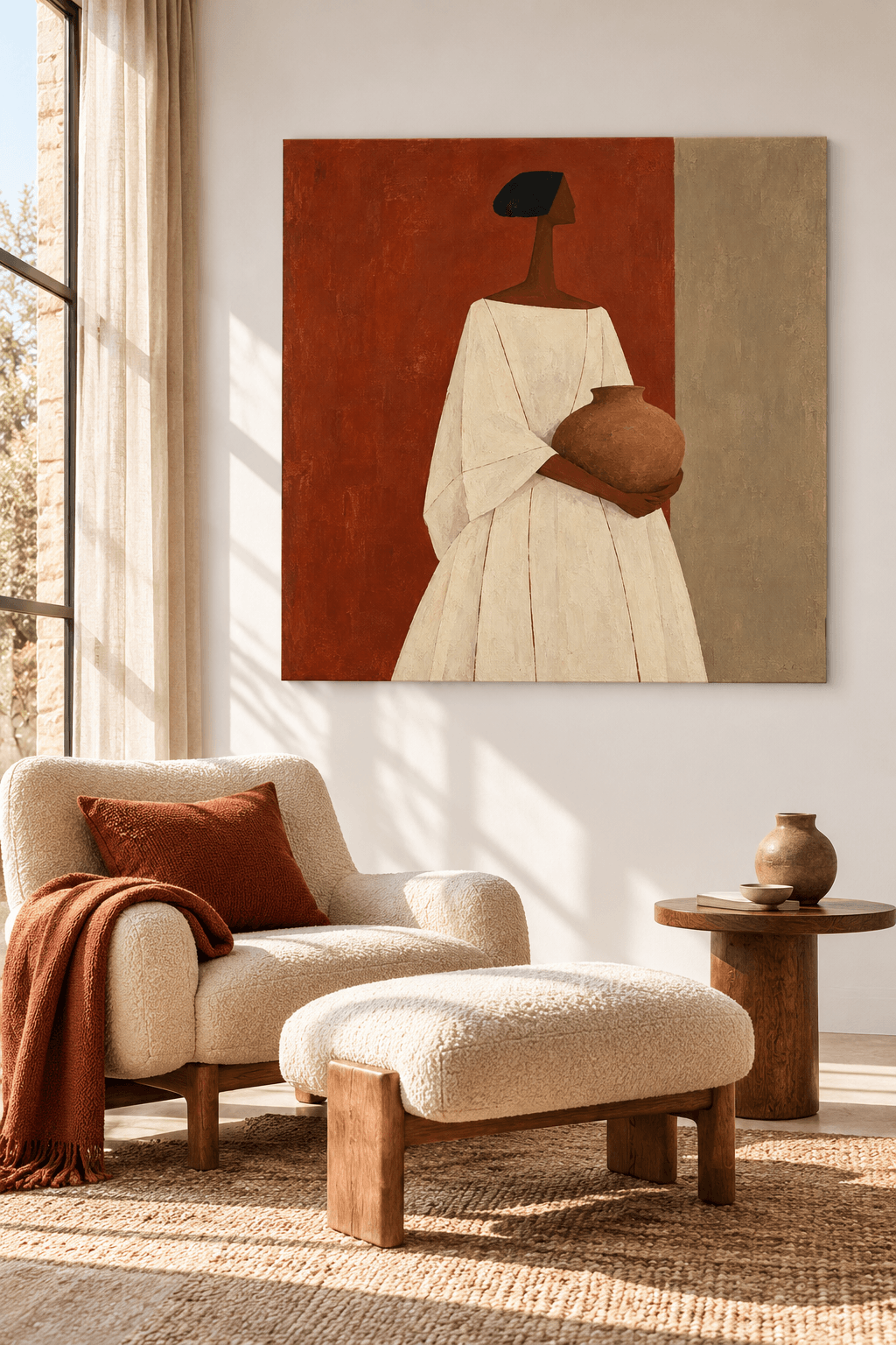 Wabi-Sabi Textured Abstract Painting With Geometric Figures And Earthy Colors