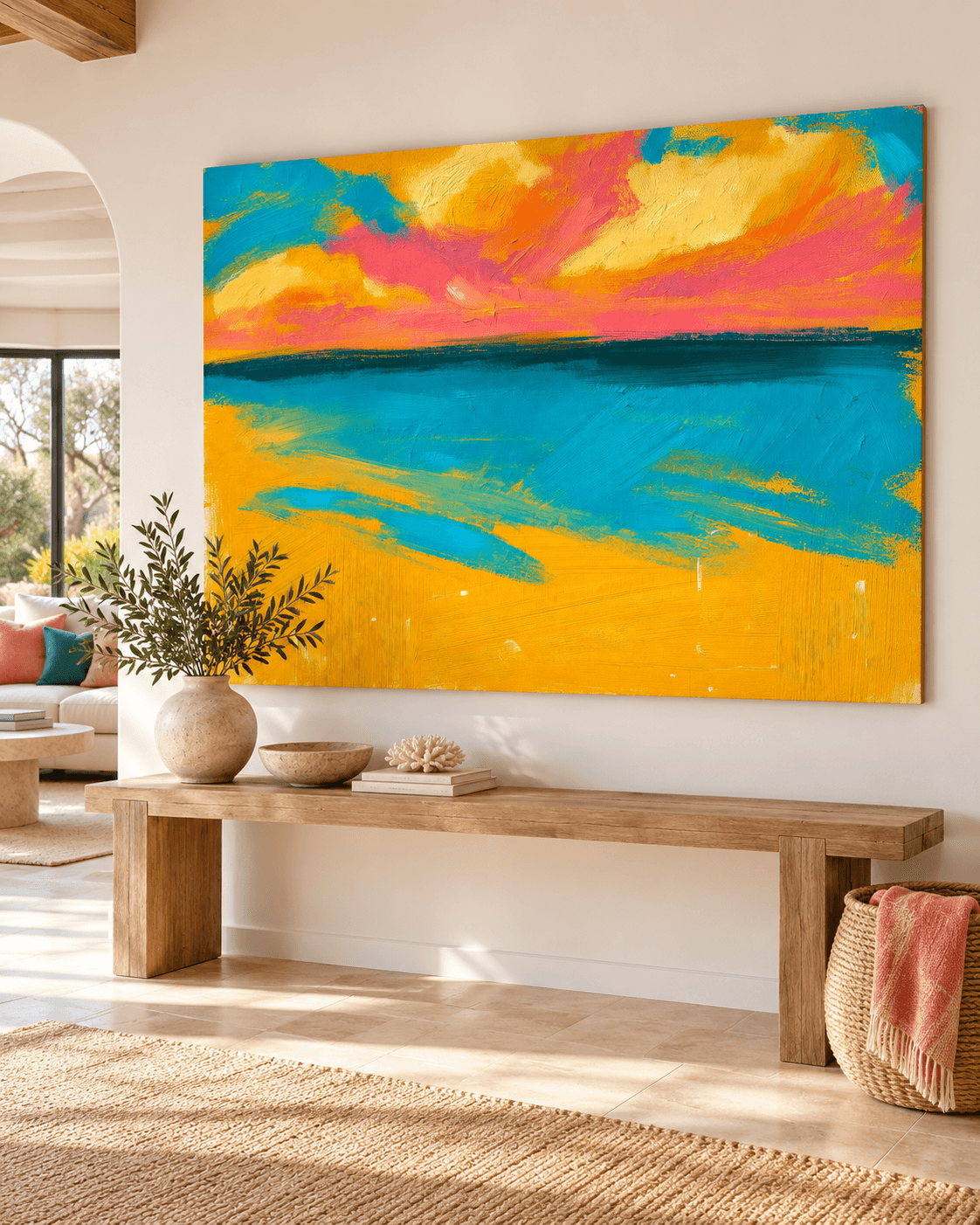 Modern Textured Abstract Art With Bold Orange And Teal Hues