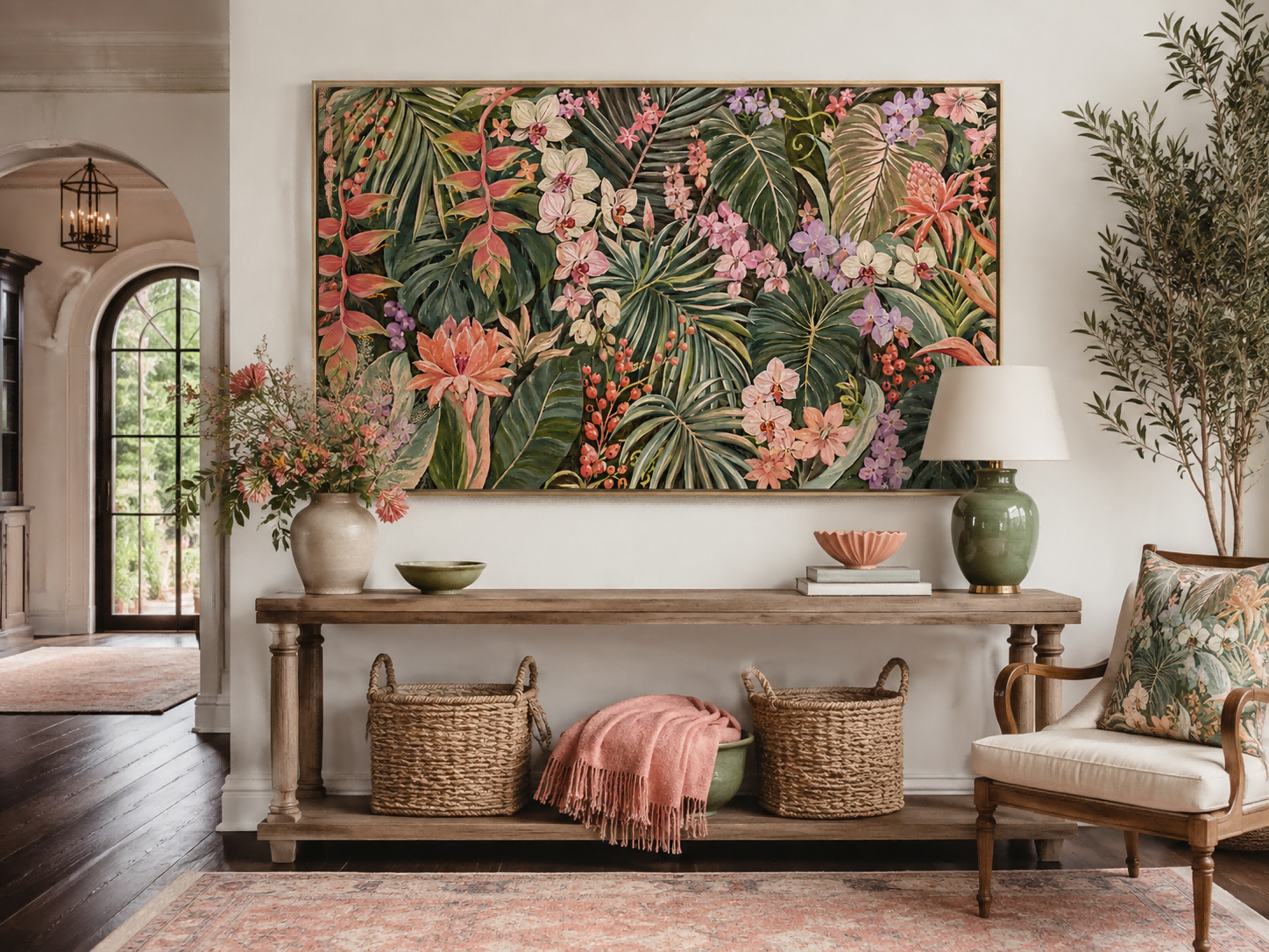 Exotic Botanical Illustration Canvas Art With Textured Brushstrokes For Home