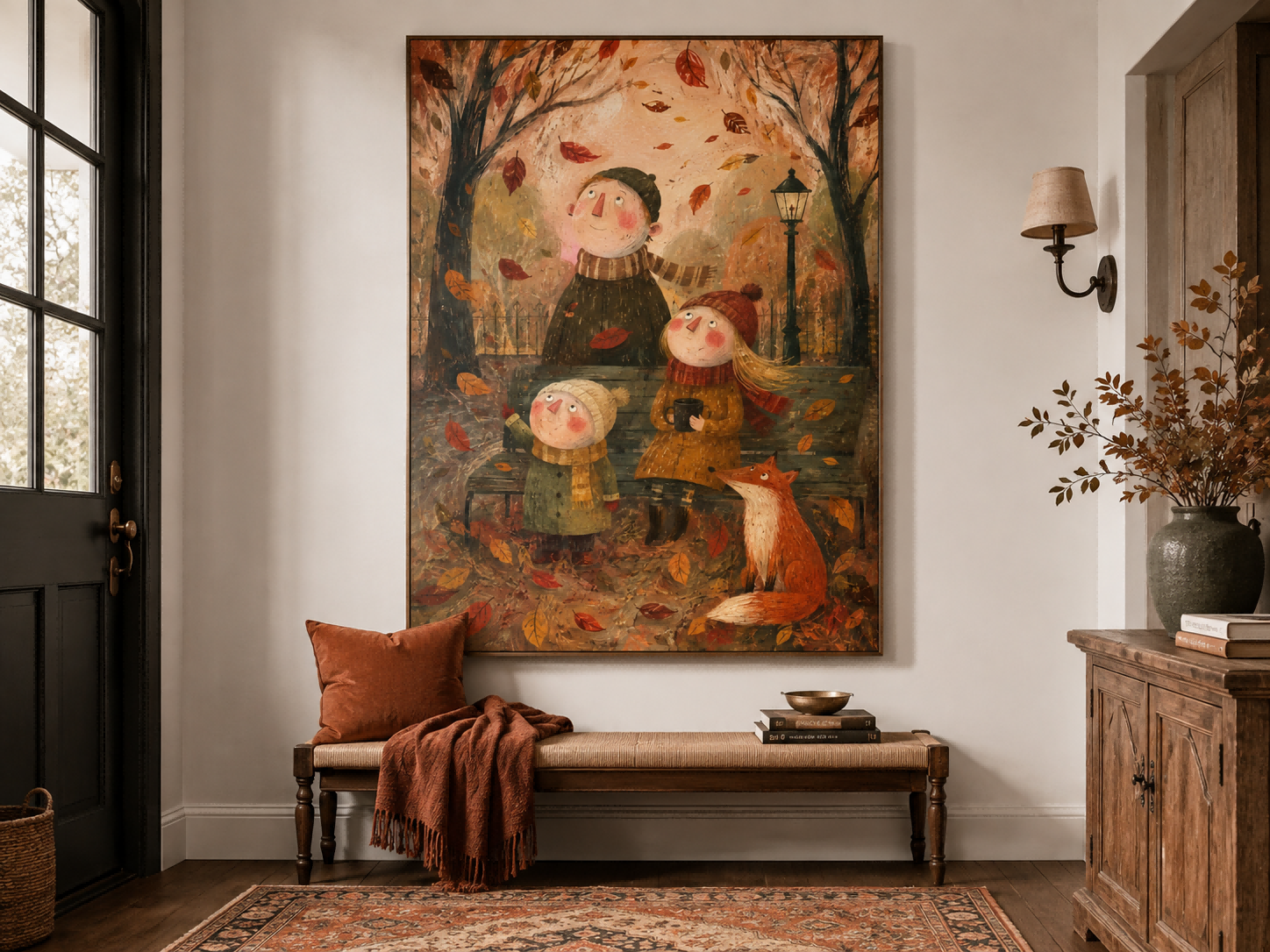 Family In Autumn Park Hand-Painted Canvas Wall Art