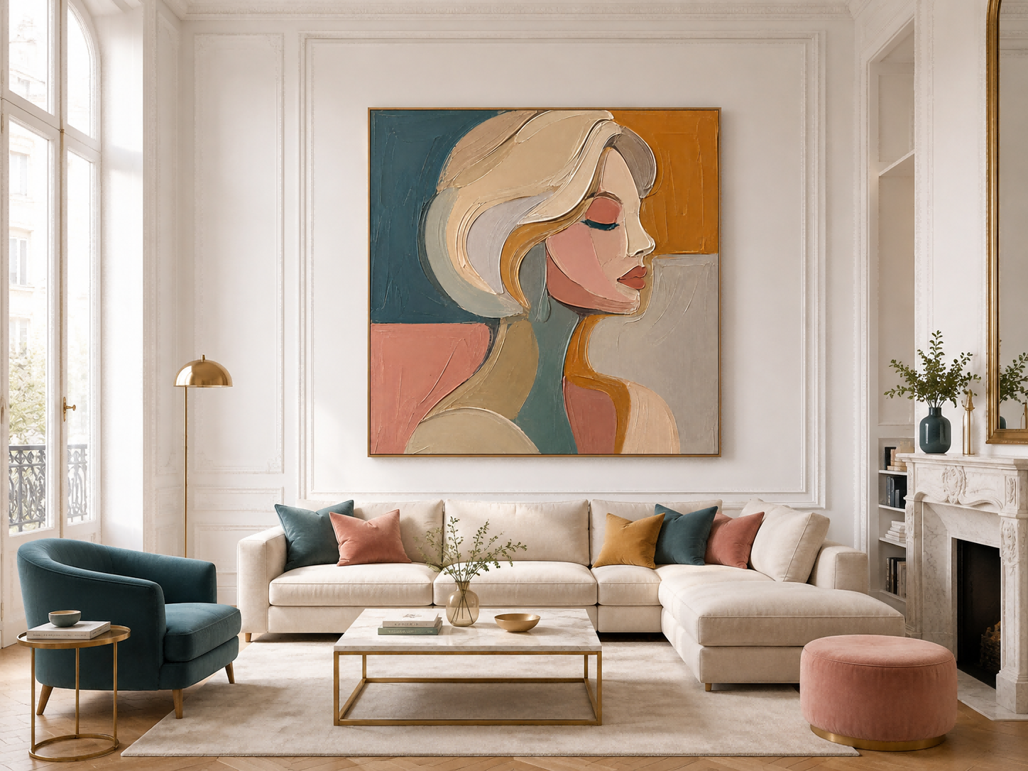 Modern Abstract Female Silhouette Canvas Art With Harmonious Color Blocking For Contemporary Lounge And Bedroom Walls