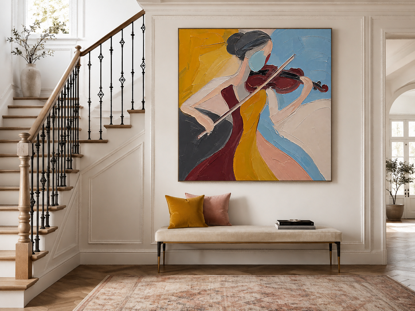 Abstract Minimalist Art Featuring A Musician With Block Color Design