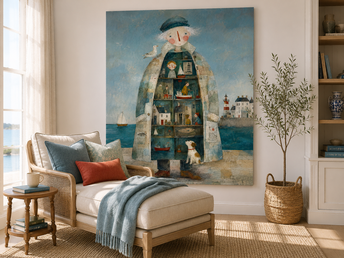 Abstract Surrealist Folk Art Painting With Textured Brushwork