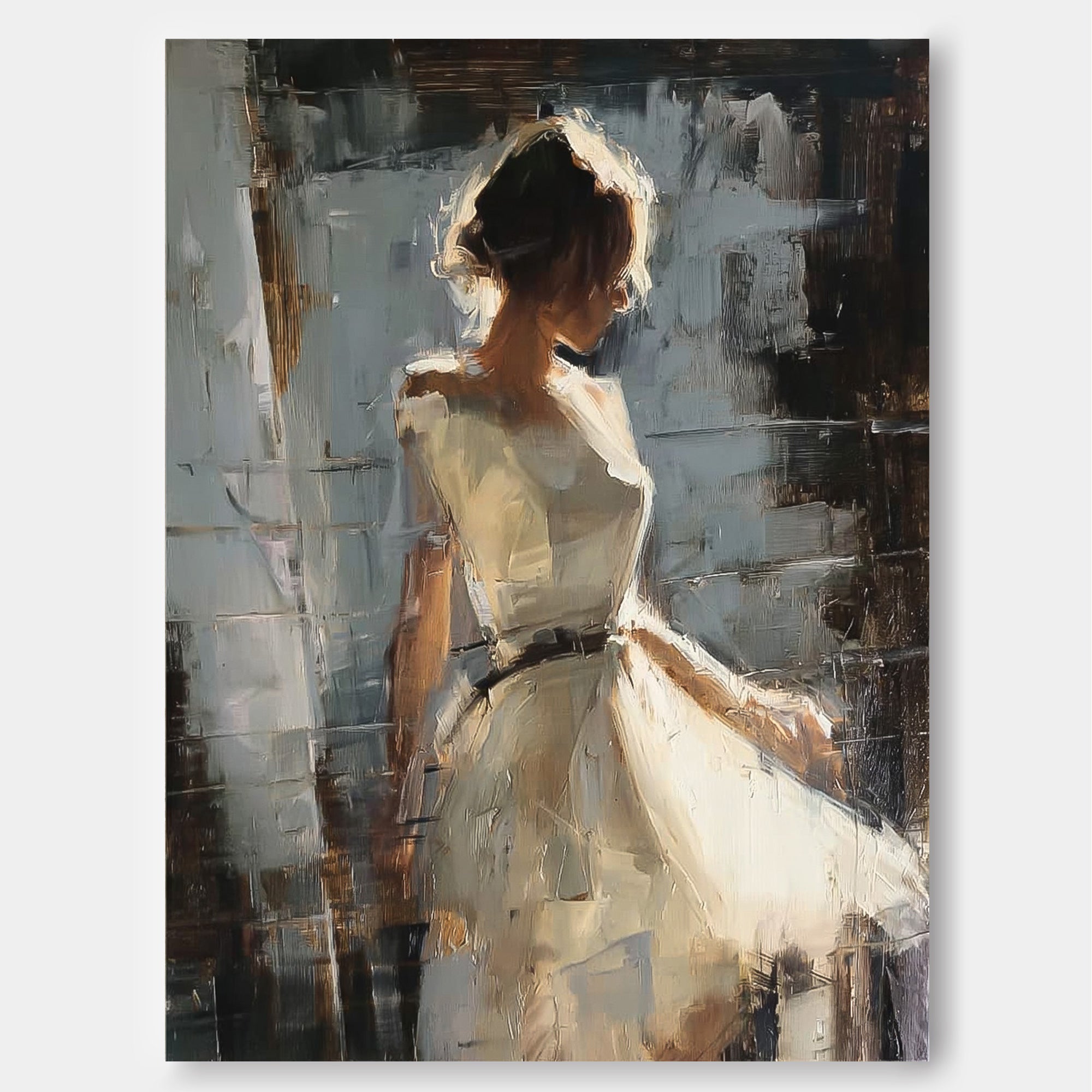 Modern Expressive Figure Art White Dress Woman Original Hand Painted Canvas For Bedroom