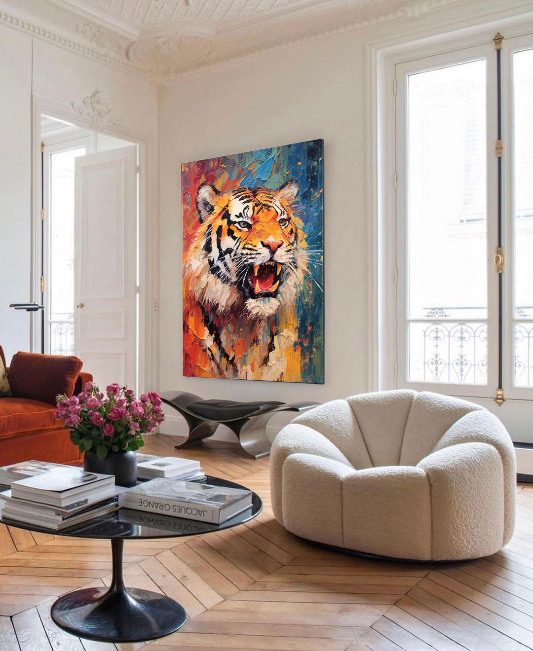 Textured Abstract Tiger Canvas Oil Painting Original Tiger Canvas Wall Art Modern Animal Artwork Living Room Office