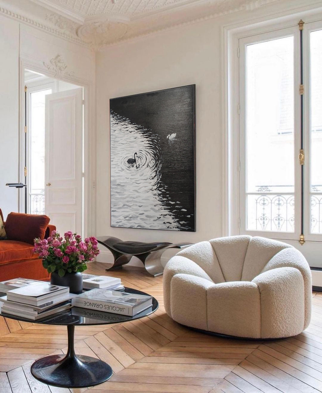 White And Black Modern Animal Swan Oil Painting Impressionist Swan Wall Art Living Room Decoration