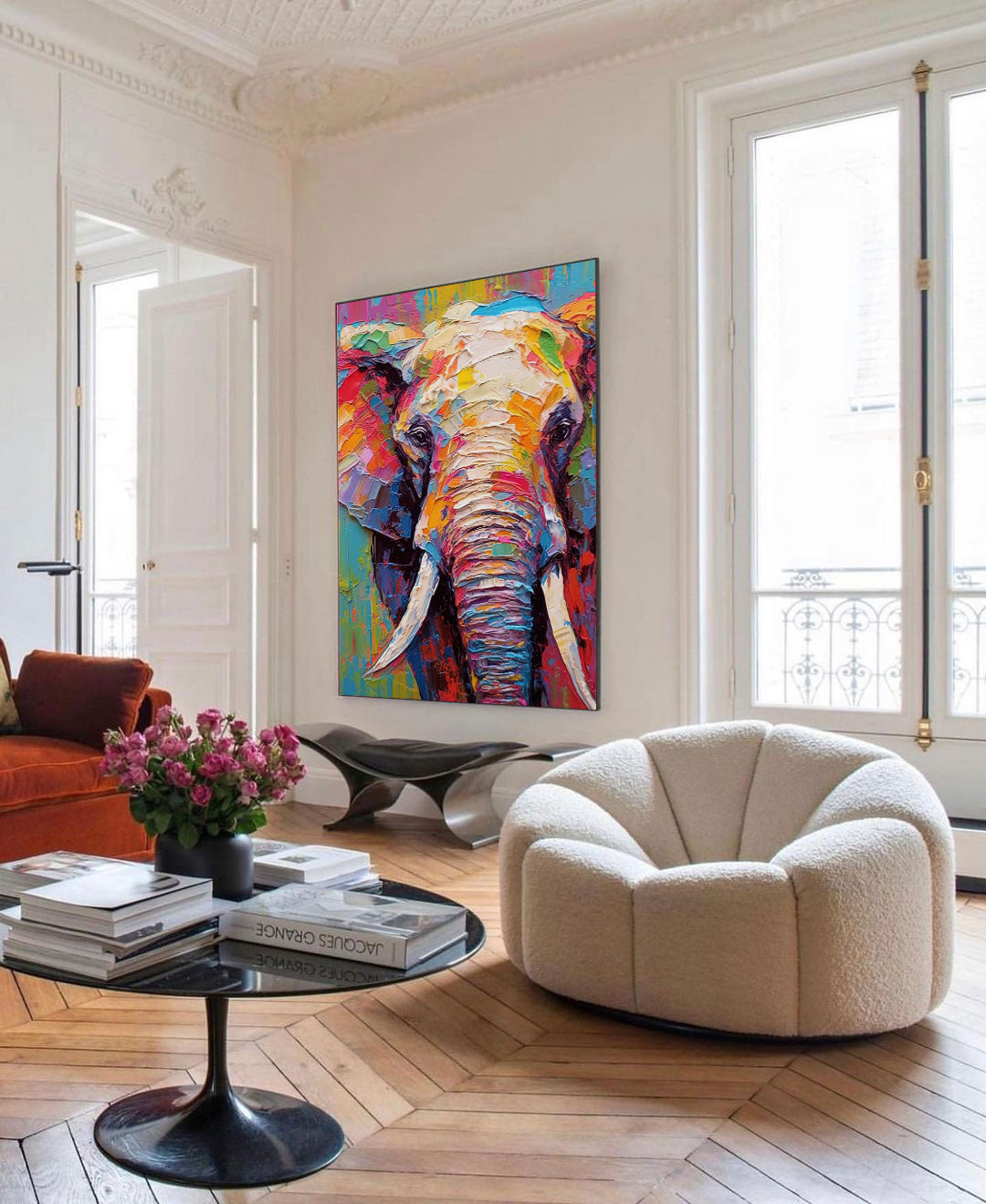 Textured Elephant Canvas Wall Art Bright Colorful Elephant Oil Painting  Modern Animal Oil Painting Impressionist Home Decor