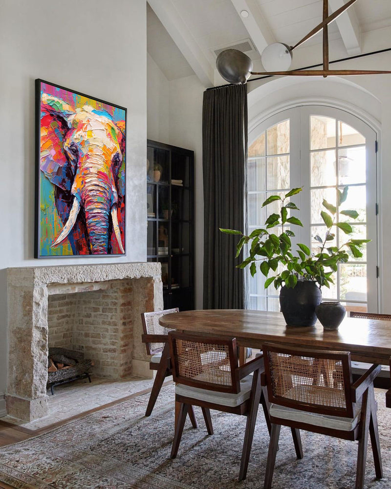 Textured Elephant Canvas Wall Art Bright Colorful Elephant Oil Painting  Modern Animal Oil Painting Impressionist Home Decor