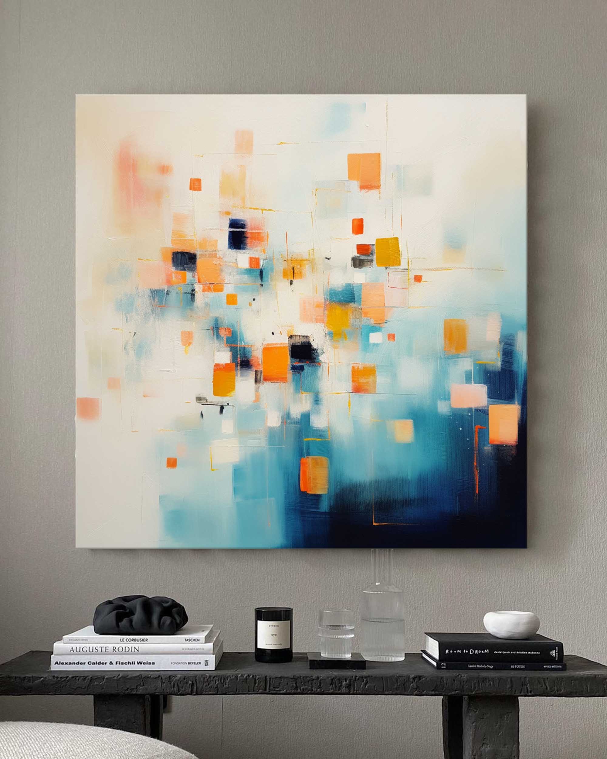 Large Bright Blue And Yellow Acrylic Painting Original Abstract Oil Painting Modern Wall Art For Living Room