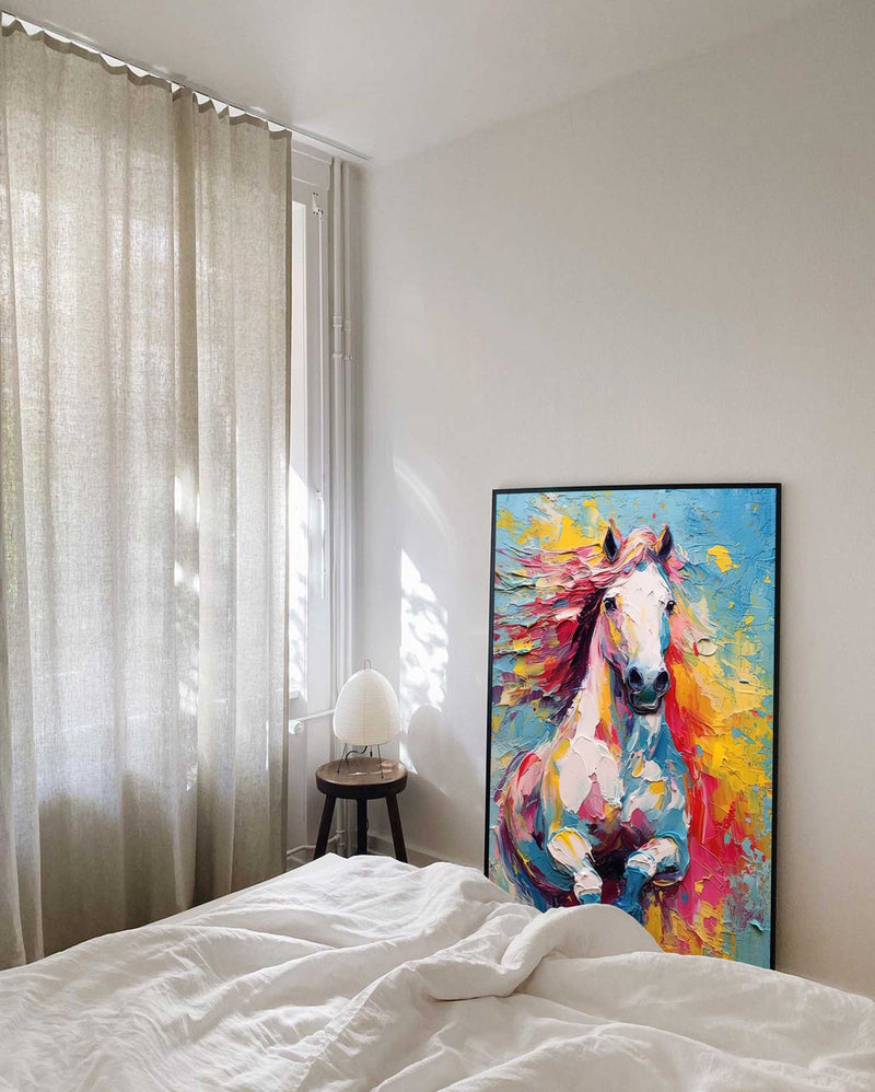 Color Horse Oil Painting Large Modern Texture Animal Oil Painting Impressionist Horse Wall Art Living Room Decor
