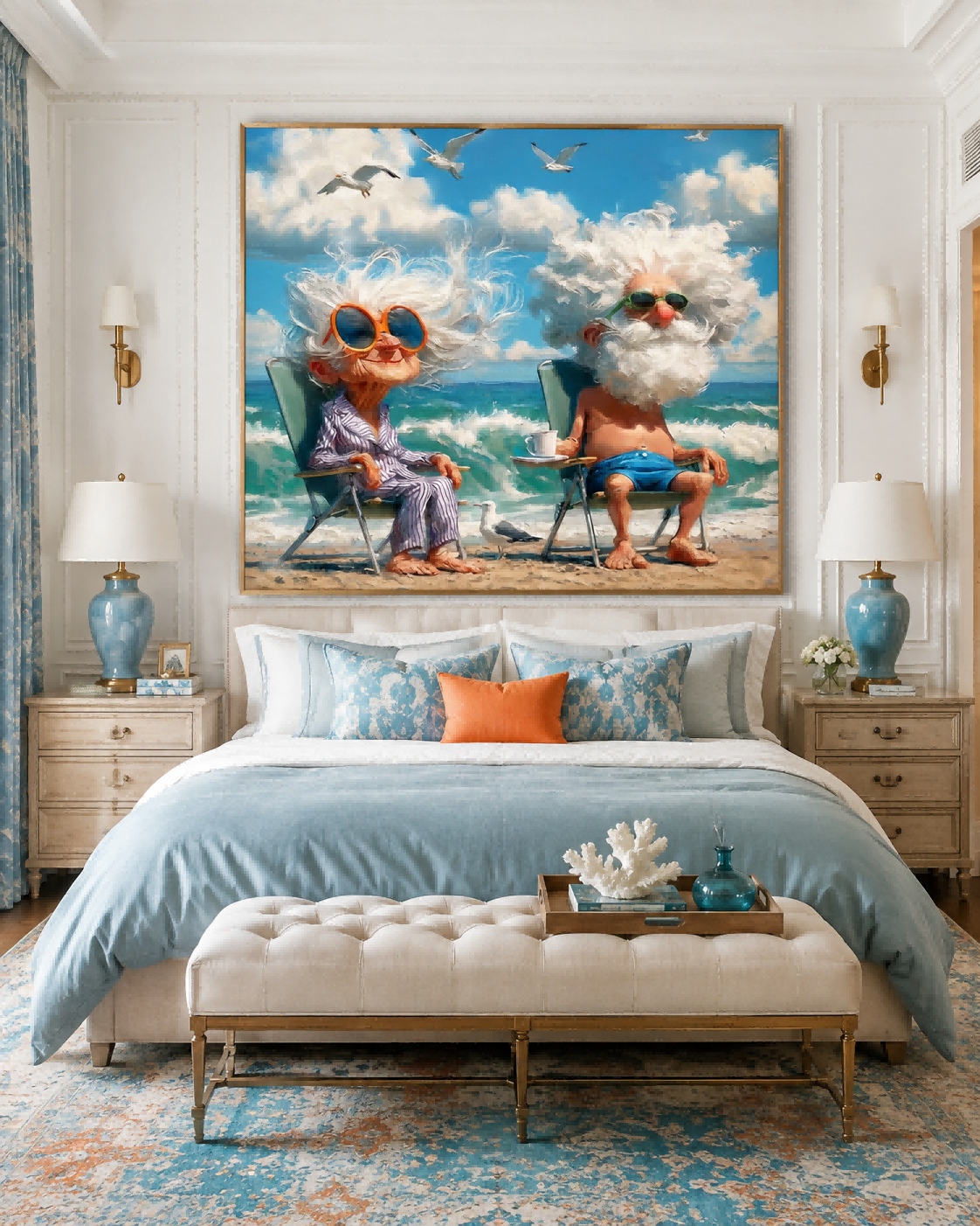 Funny Elderly People Painting Square Canvas Wall Art For Home