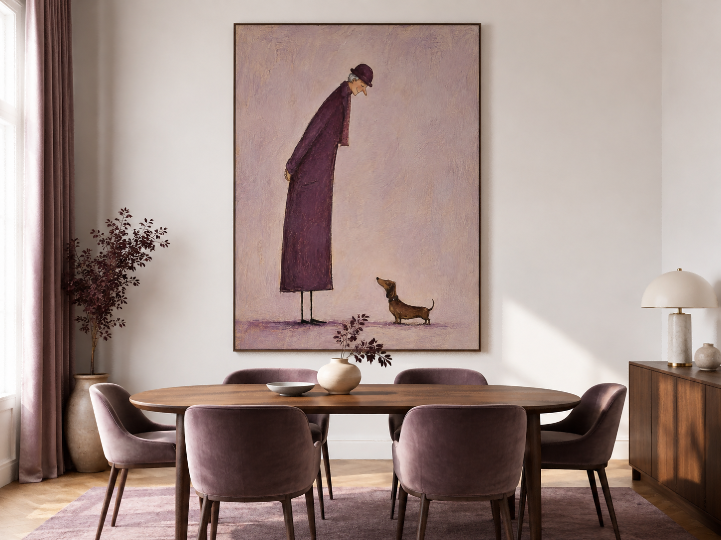 Emotional Pet Portrait Art Featuring Dachshund And Owner In Purple
