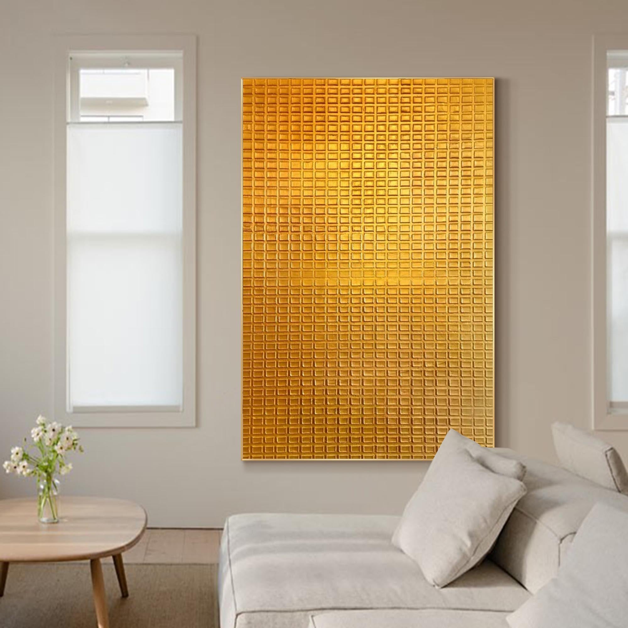 Large Original Textured Oil Painting On Canvas Gold Abstract Wall Art Modern Minimalist Decor 