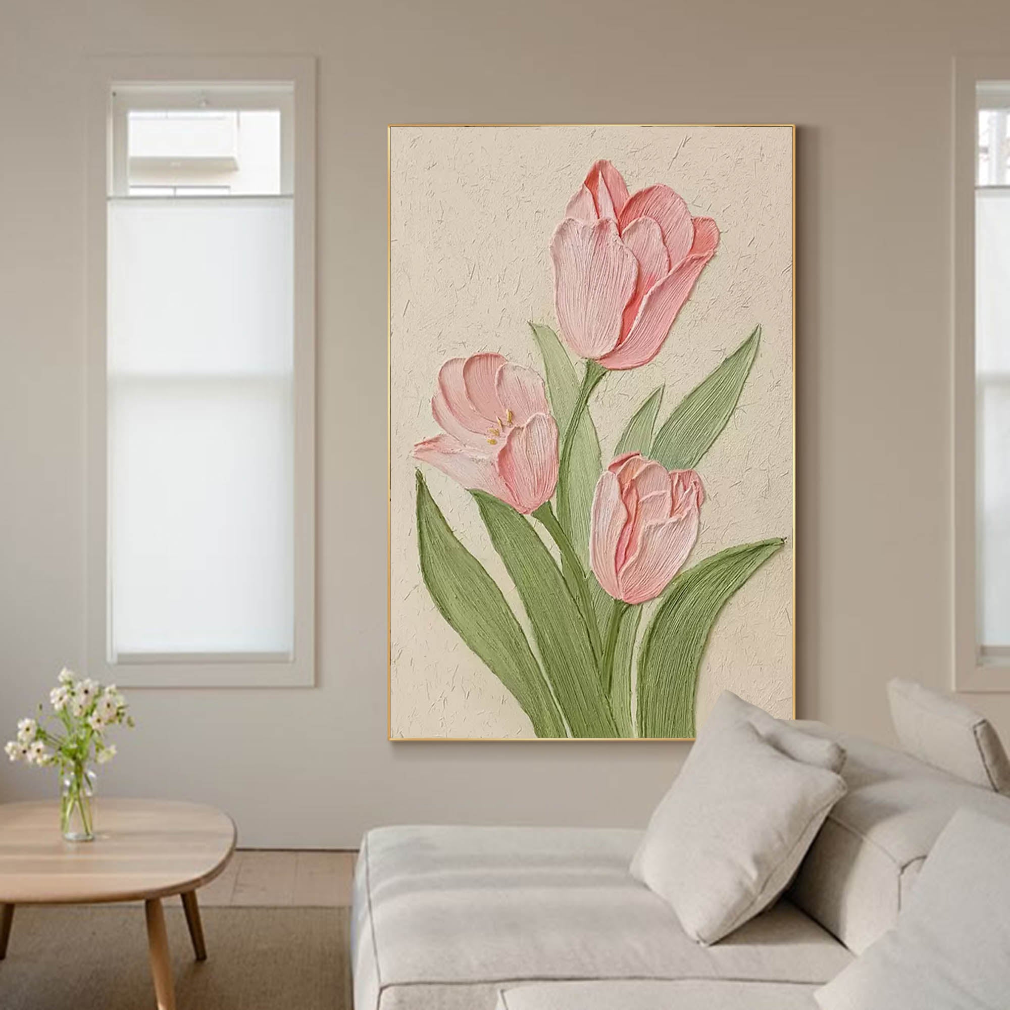 Modern Pink Floral Oil Painting On Canvas Large Textured Floral Acrylic Painting Original Flower Wall Art Home Decor