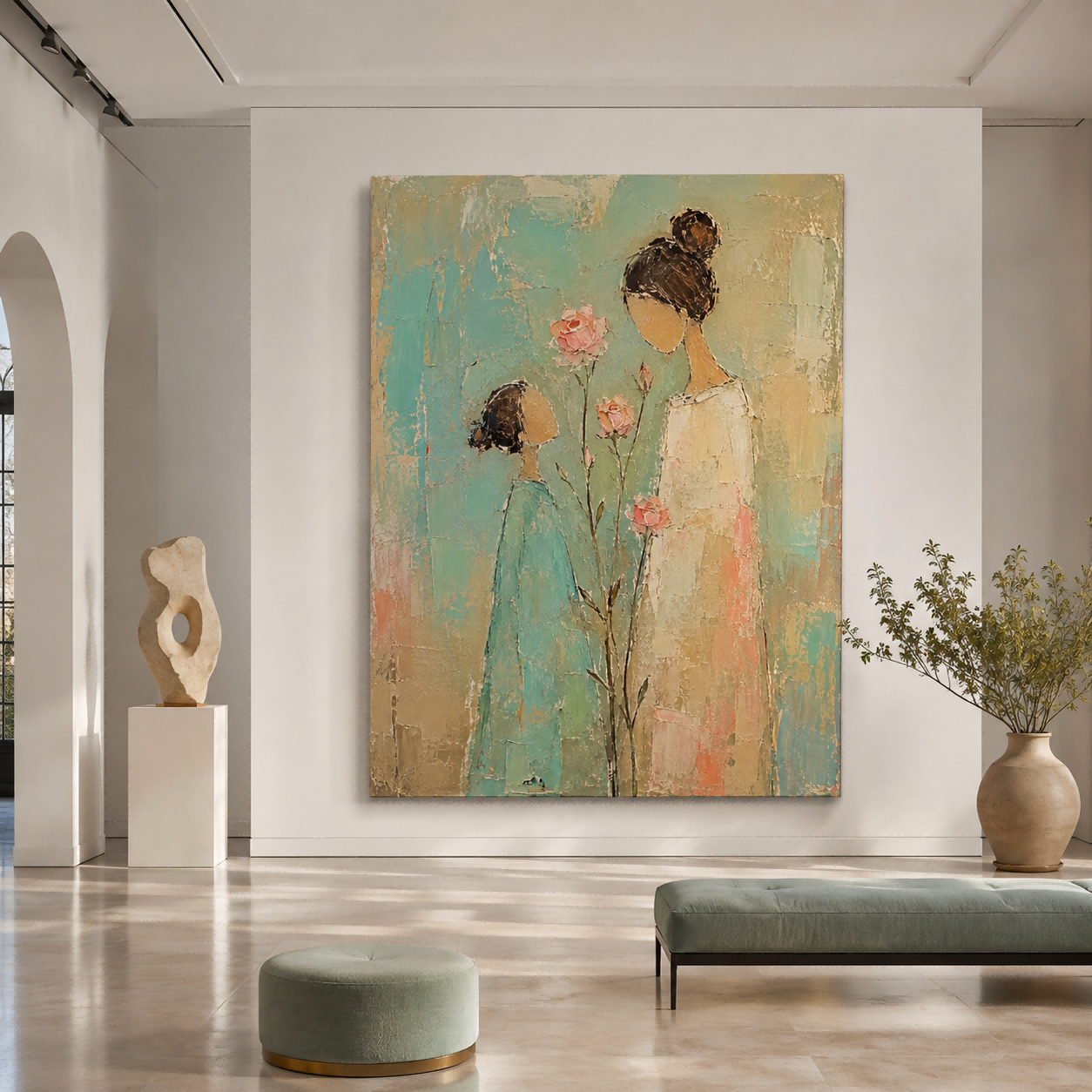 Textured Canvas Art Of Mother And Child In Vintage Style Ideal Gift For Family Lovers