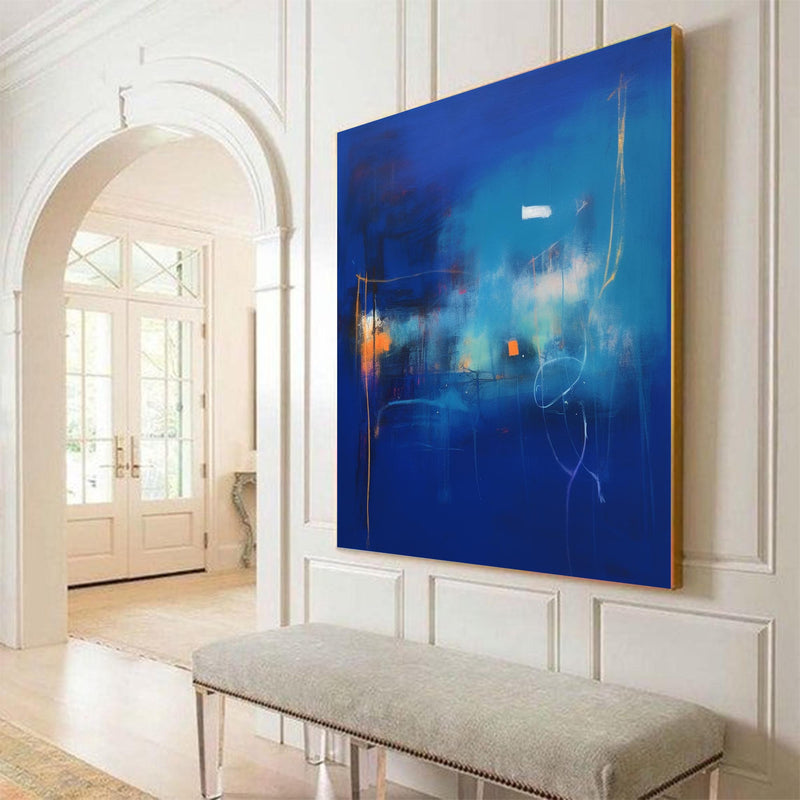 Bright Blue Modern Original Wall Art Large Square Acrylic Painting Abstract Oil Painting For Living Room